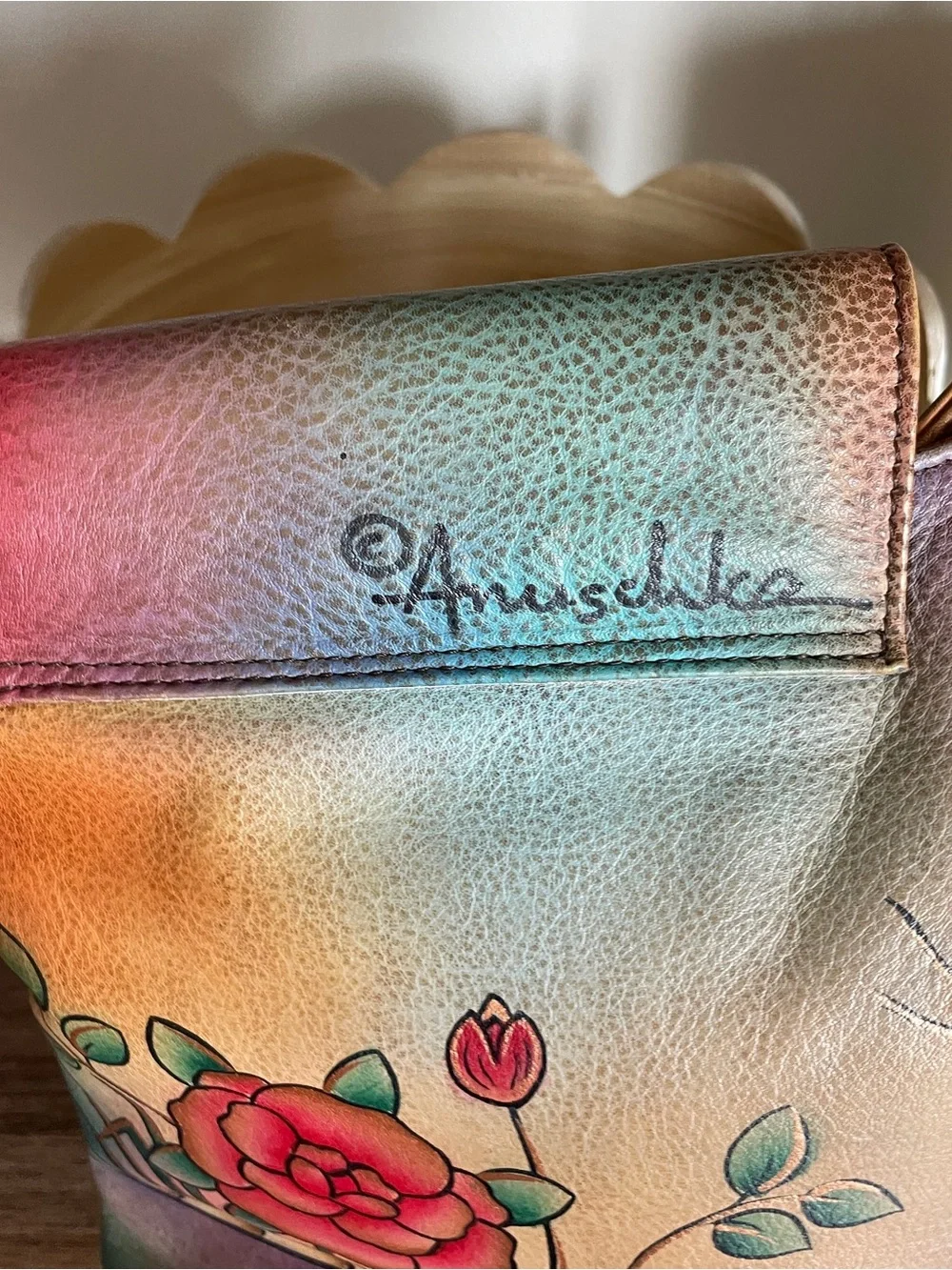Anuschka Hand-Painted Floral & Butterfly Shoulder Bag